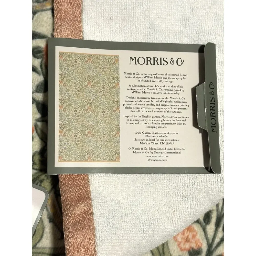 William Morris Co Bath Towel Woodland Weeds Coral Grn 1 Pc Velour NWT